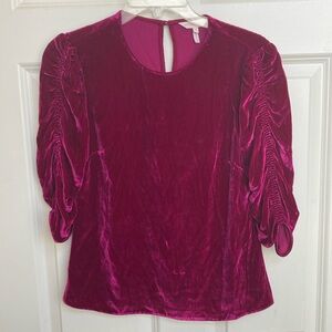 Rebecca Taylor Ruched Sleeve Velvet Top